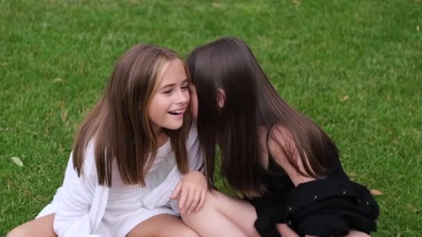 Sœurs Jumelles Fraternelles Blonde Brune Adolescentes Vêtements Noirs Blancs Mode — Video