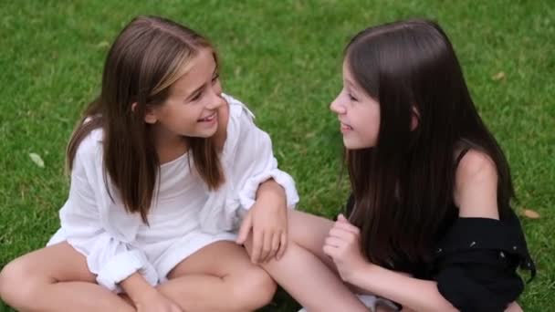 Fraternal Twins Sisters Blonde Brunette Teen Girls Fashionable Black White — Video Stock