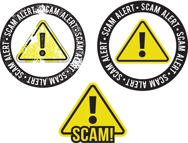 Scam alert brottslighet varning stämpel — Stock vektor