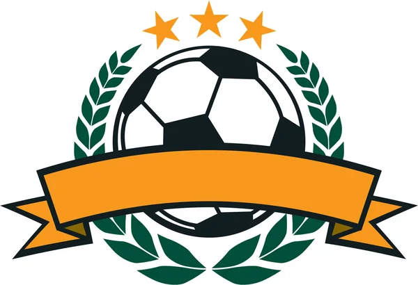 Corona de laurel de fútbol y bandera en blanco — Vector de stock