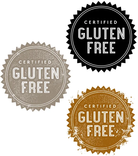 Francobolli di prodotti o menu certificati senza glutine — Vettoriale Stock