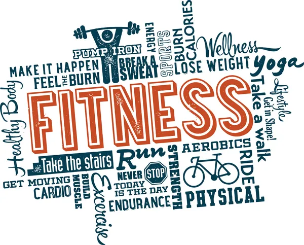 Fitness και υγιεινή άσκηση λέξη — Διανυσματικό Αρχείο