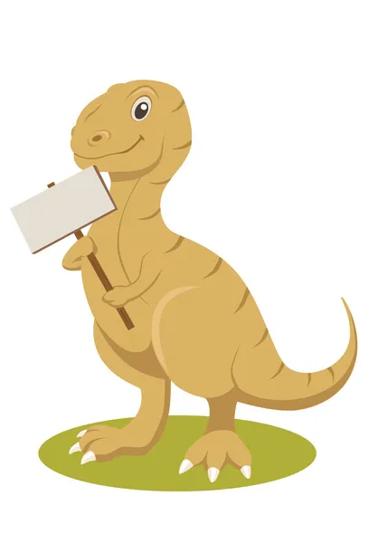 T-rex smiling with sign — Stock Vector