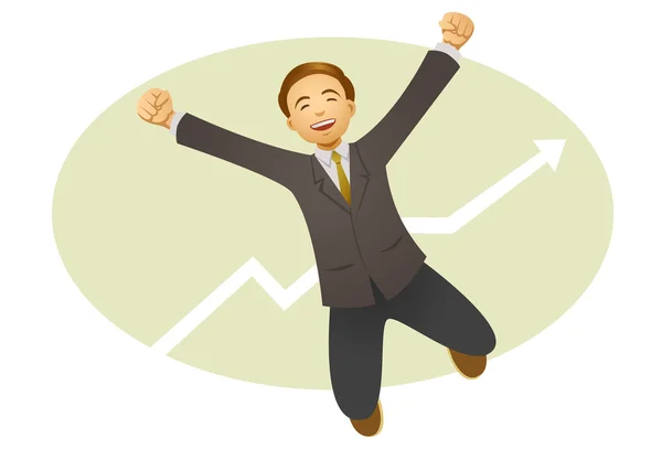 A vector illustration of happy businessman jumping in the air — Stock Vector