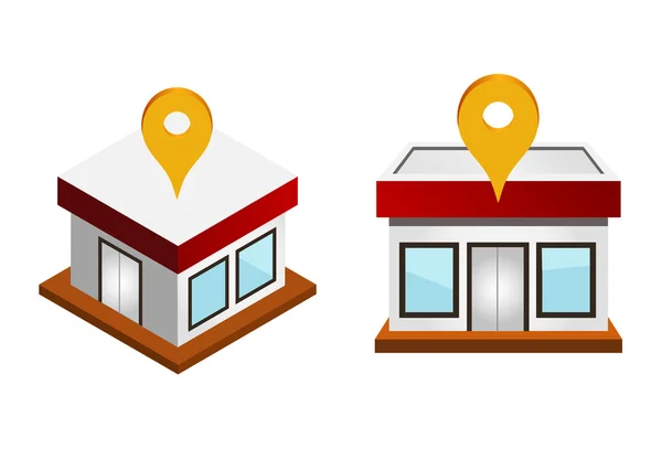 Ilustración vectorial de casas con pin de mapa — Vector de stock