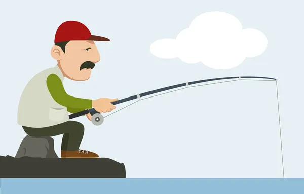 A fisherman holding a fishing pole — Stock Vector