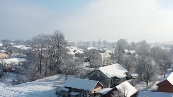 村の冬の空中風景 白い雪に覆われた家 冬の季節 — ストック動画