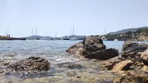 Sea Waves Rocky Shore Popular Beaches Majorca Island Playa Illetas — Stock Video