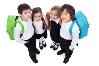 Happy school kids with back packs clipart