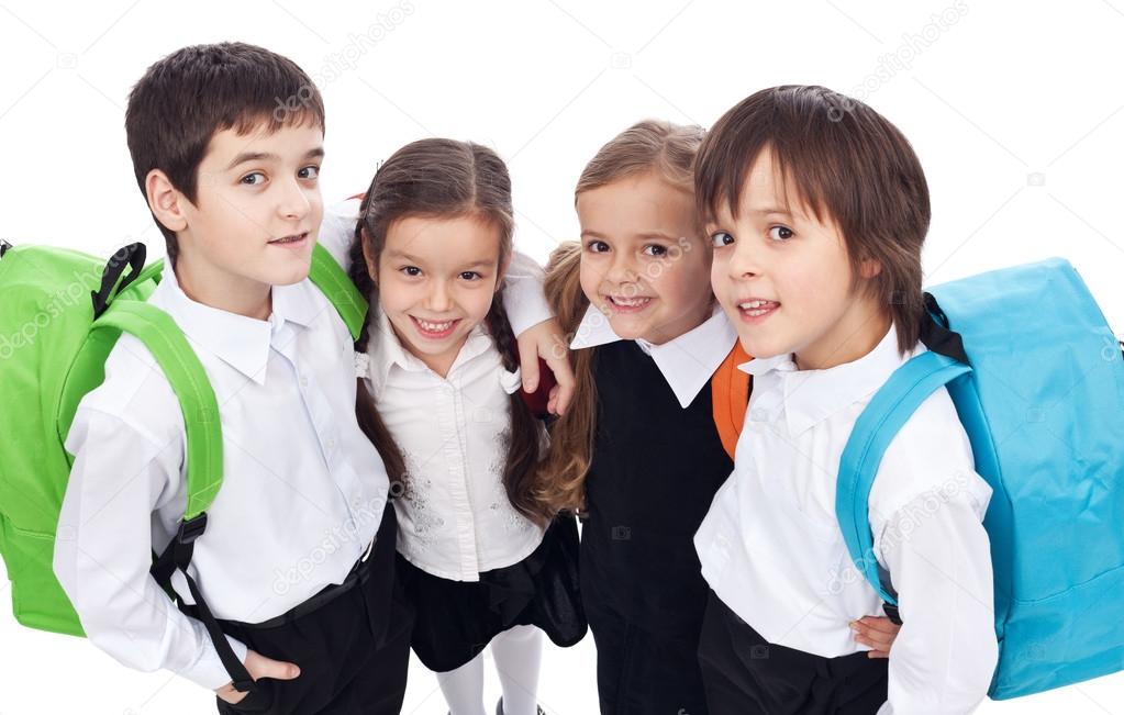 Back to school theme with group of children - closeup