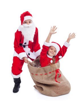 Noel Baba ve onun yardımcısı Noel sürpriz-çocuklar giyinmiş