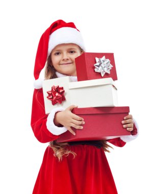 Noel Baba kostümlü hediye tutan küçük kız