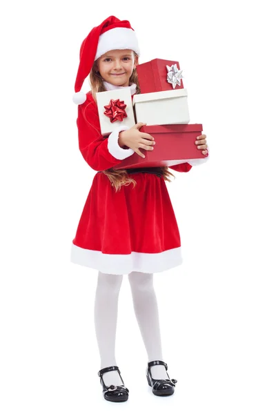 Boldog lány karácsonyi ajándékokat — Stock Fotó