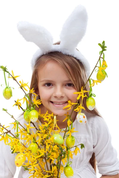 Happy easter girl with bunny ears — Stock Photo, Image