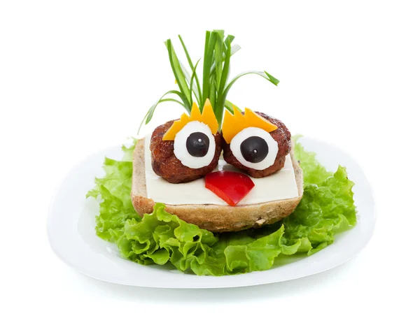 Almôndega olhos cebola cabelo criativo sanduíche — Fotografia de Stock