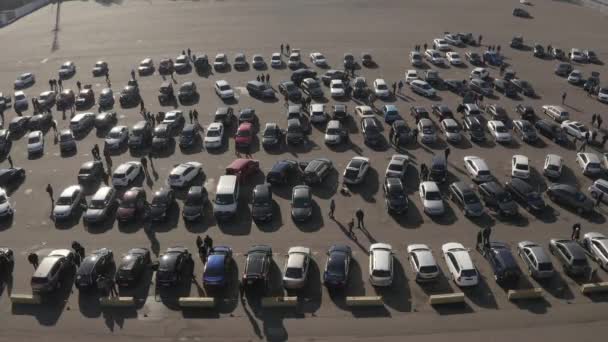 Car Parking Many Vehicles Drone Air Shot — Stock Video