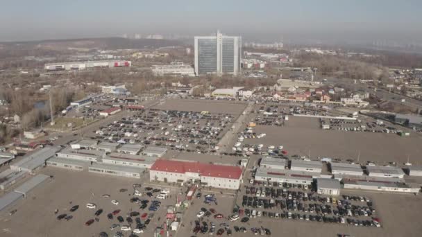 Ukraine Kyiv May 2021 Used Cars Big Parking Market Drone — Αρχείο Βίντεο
