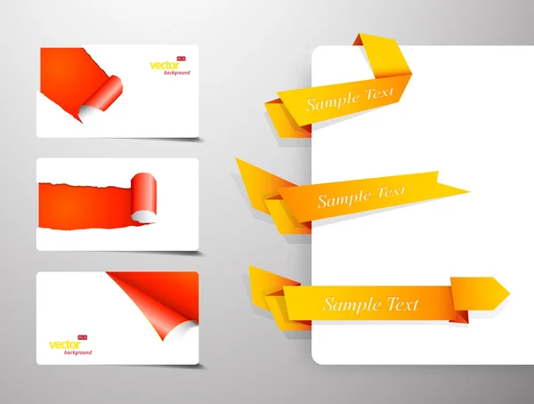 Σύνολο κάρτες δώρων με έλασης γωνίες και origami πανό. — Διανυσματικό Αρχείο