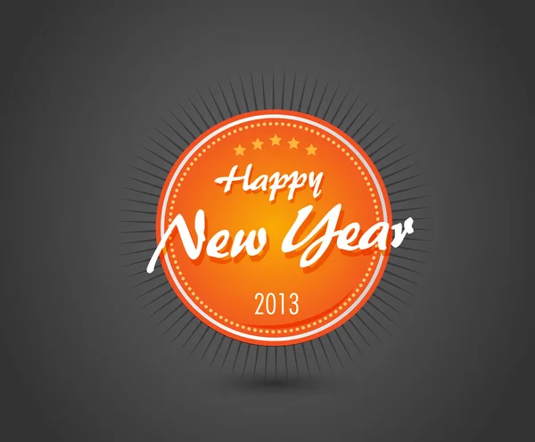 Orange New Year label on grey background . — стоковый вектор