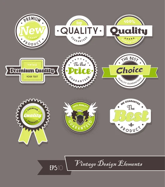 Set of green labels on grey background. — Stock Vector