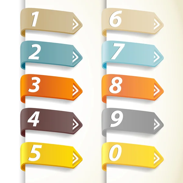Verzameling van kleurrijke getallen met pijlen. — Stockvector