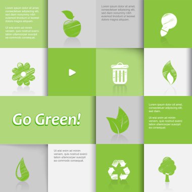 Yeşil kiremitli arka plan ekoloji simgeleri.