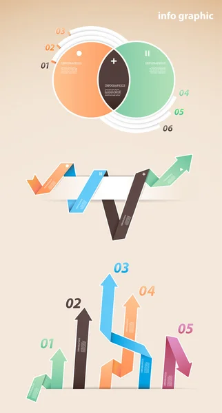 Reihe von bunten Infografiken mit Pfeilen und Zahlen. — Stockvektor