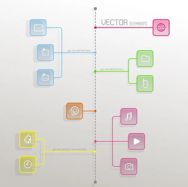 Plantilla simple de diseño plano con iconos y símbolos burbujas . — Vector de stock