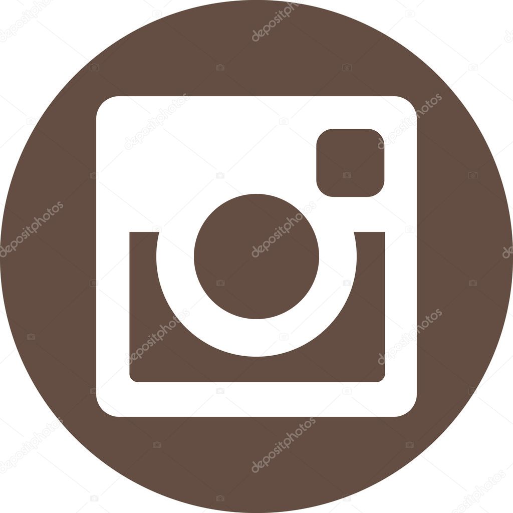 Prague, Czech Republic - May 29, 2015. Original white Instagram icon on brown round background
