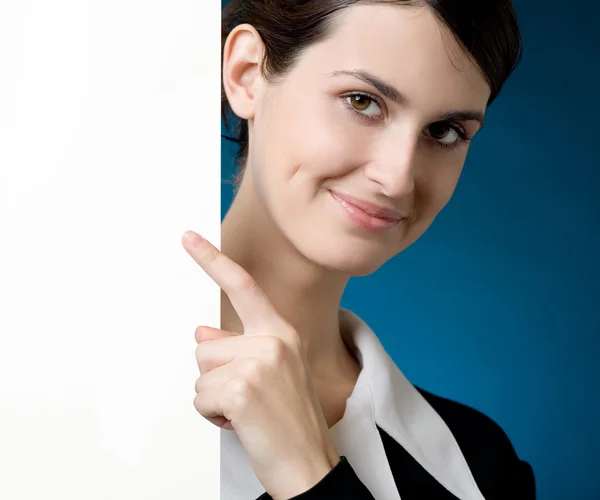 Businesswoman showing signboard — Stock Photo, Image