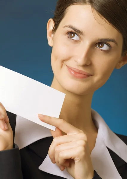 Businesswoman showing business card — Stock Photo, Image