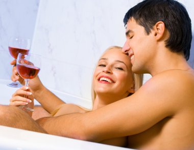 kırmızı şarap, banyo Çift