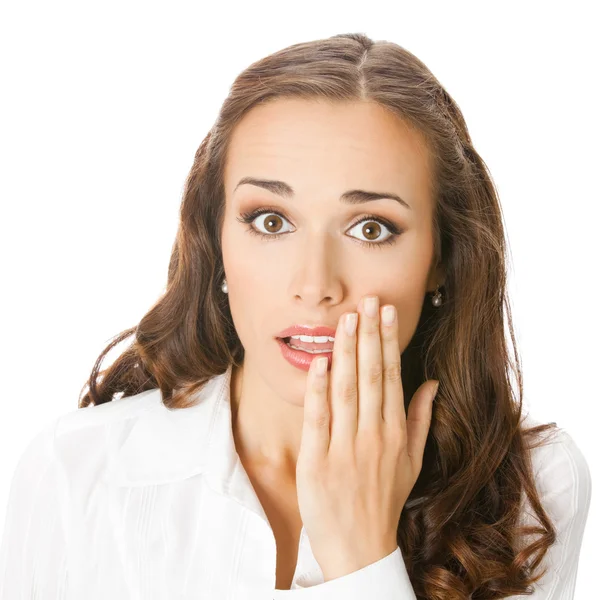 Business woman covering mouth, isolated Stock Image