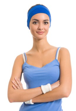 neşeli bir kadın fitness aşınmaya, izole