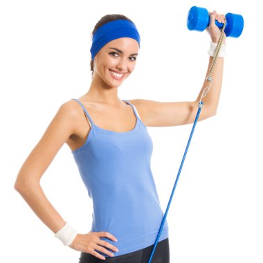 kadın dumbbell ve büyüme üzerinde beyaz egzersiz