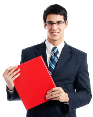 empresario con carpeta roja, aislado