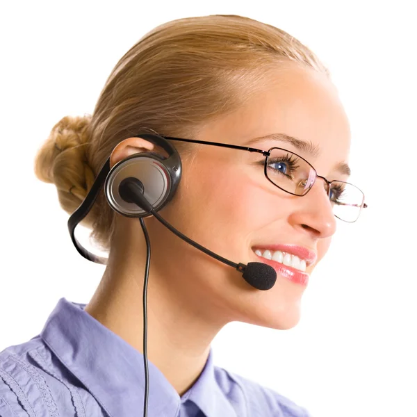 Support phone operator in headset, isolated — Stock Photo, Image