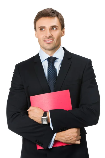 Business man with folder, on white — Stock Photo, Image