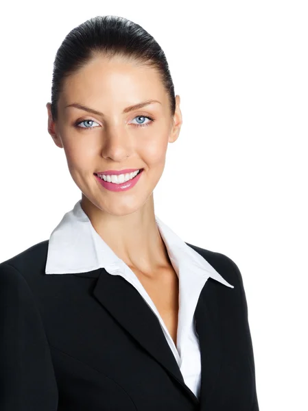 Mujer de negocios alegre, sobre blanco —  Fotos de Stock