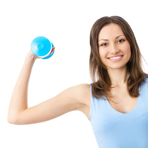 Jonge vrouw uitoefenen met dumbbell, geïsoleerd — Stockfoto