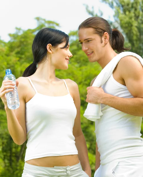 Cheerful couple on outdoor fitness workout Royalty Free Stock Photos