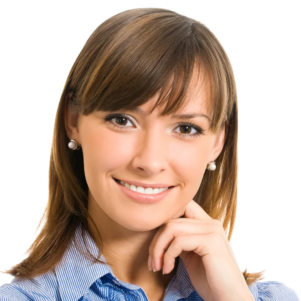 Mujer de negocios alegre, sobre blanco —  Fotos de Stock