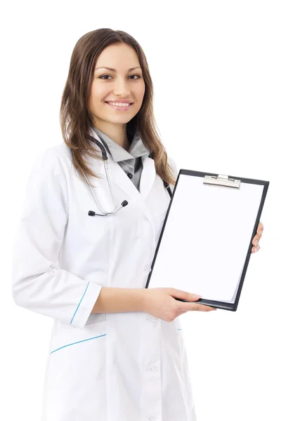 Retrato del médico con portapapeles, sobre blanco —  Fotos de Stock