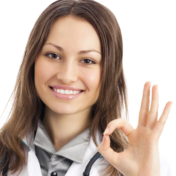 Läkare med okej gest, över vita — Stockfoto