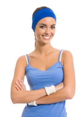 neşeli bir kadın fitness aşınmaya, izole
