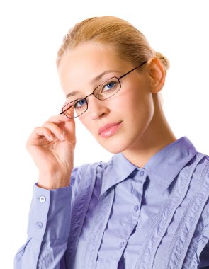 mutlu gülümseyen iş kadın, beyaz