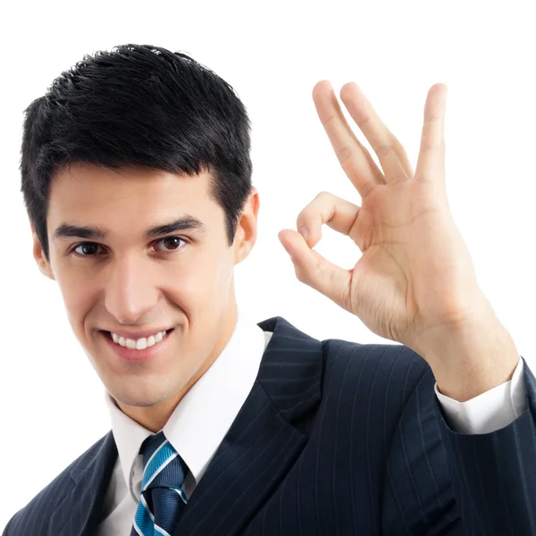 Businessman with okay gesture, isolated — Stock Photo, Image