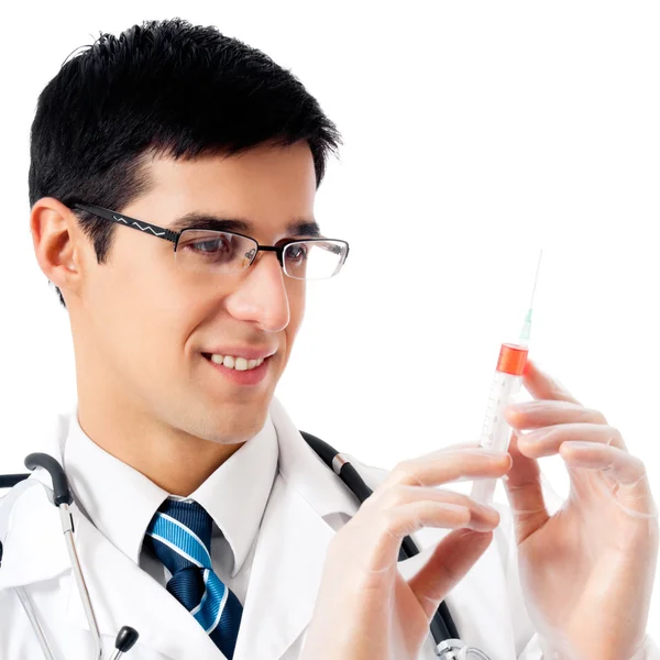 Doktor s injekční stříkačkou, izolované — Stock fotografie