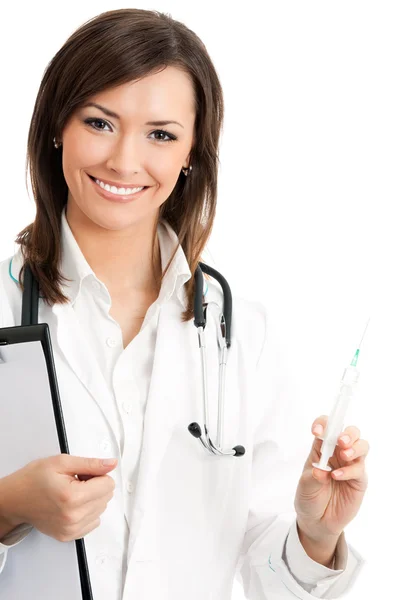 Doctor with syringe, isolated over white Stock Photo