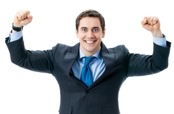 Happy gesturing businessman, isolated — Stock Photo, Image